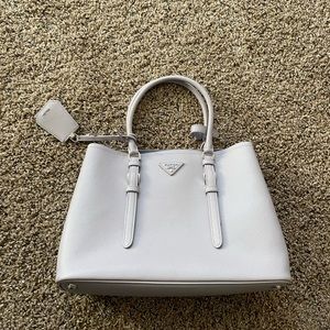 Prada medium saffiano double tote (lilac)